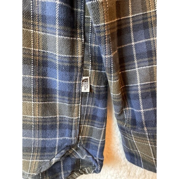 The North Face Mens Large Shirt Button Down Blue White Plaid Heavy Flannel - Picture 6 of 9